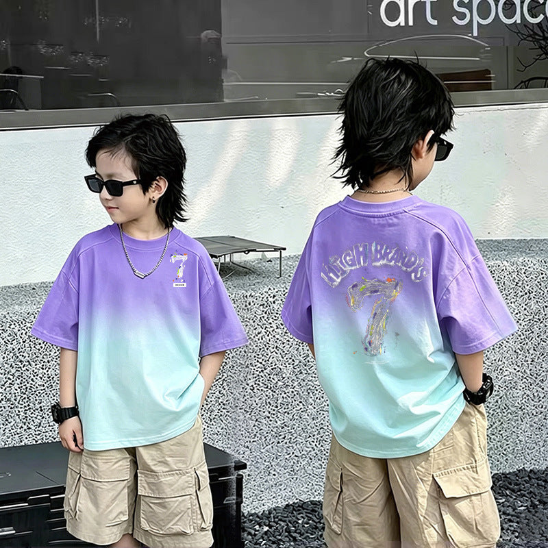Boy's Short Sleeve T-Shirt Children's Top Boy Middle and Large  T-shirt