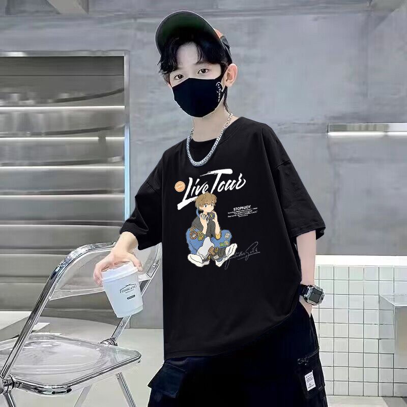 Kids Boys Short Sleeve T-Shirt  Cartoon Print Trendy Cotton Casual Top
