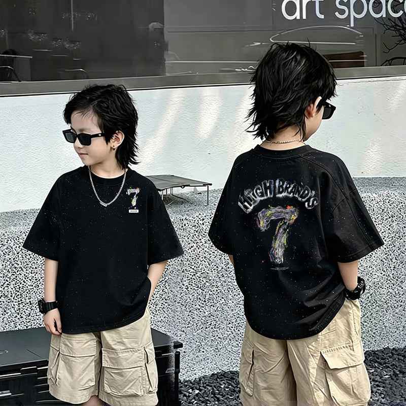 Boy's Short Sleeve T-Shirt Children's Top Boy Middle and Large  T-shirt