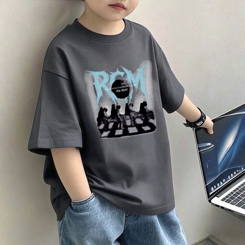 Boys' Letter Print T-Shirt – Casual Short Sleeve Cotton Tee for Kids | 120–170