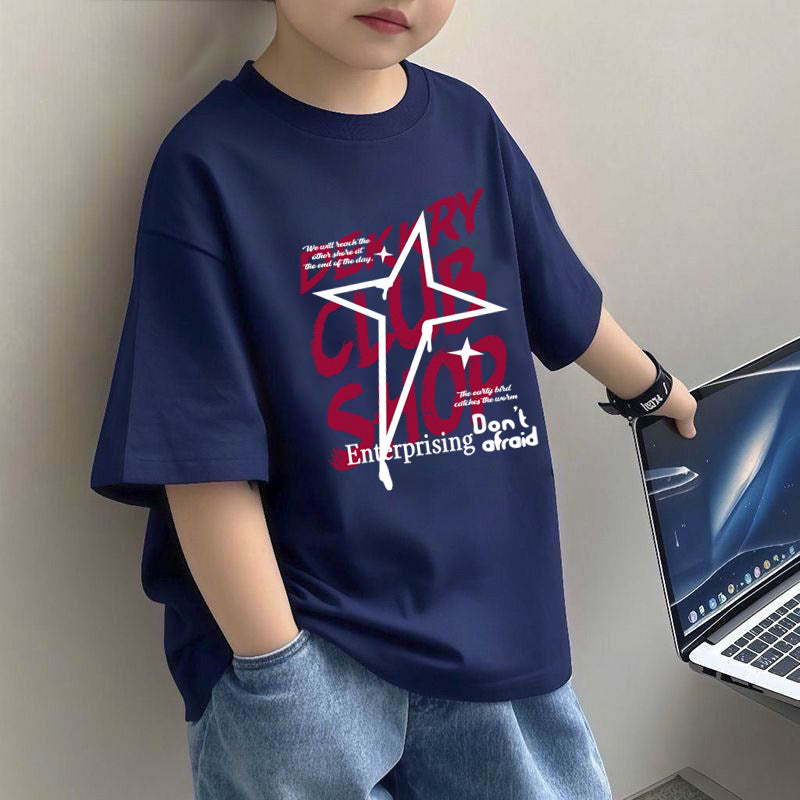 Boys' Letter Print T-Shirt – Casual Short Sleeve Cotton Tee for Kids | 120–170