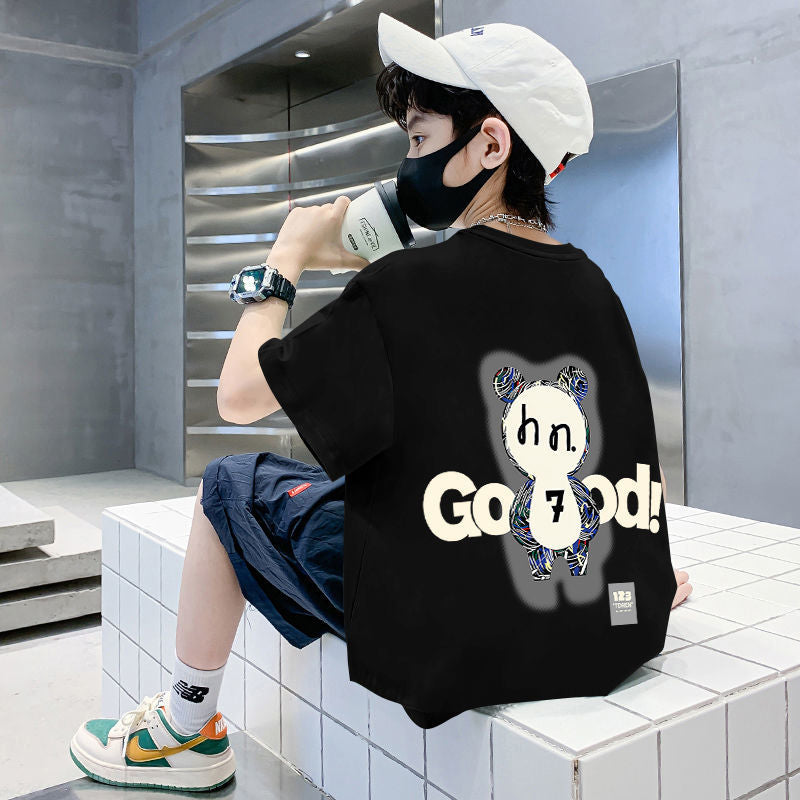 Kids' Boys Short Sleeve T-Shirt Front and Back Print  Children's Baby Half Sleeve Top for Medium to Big Kids