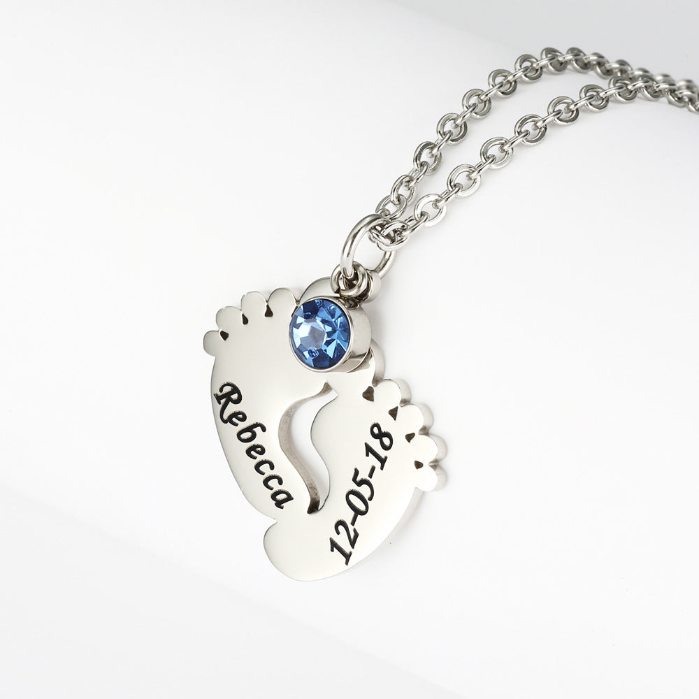 Baby Footprints Lettering Commemorative 12 Color Diamond Energy Titanium Steel Necklace Free diy Lettering Order LOGO Ankle Chain