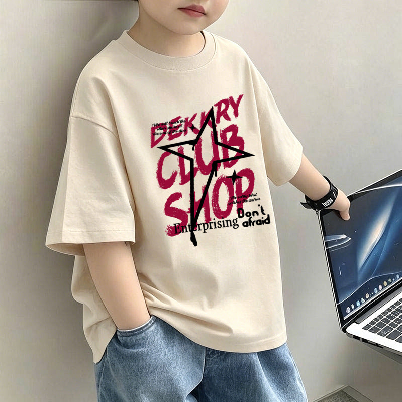 Boys' Letter Print T-Shirt – Casual Short Sleeve Cotton Tee for Kids | 120–170