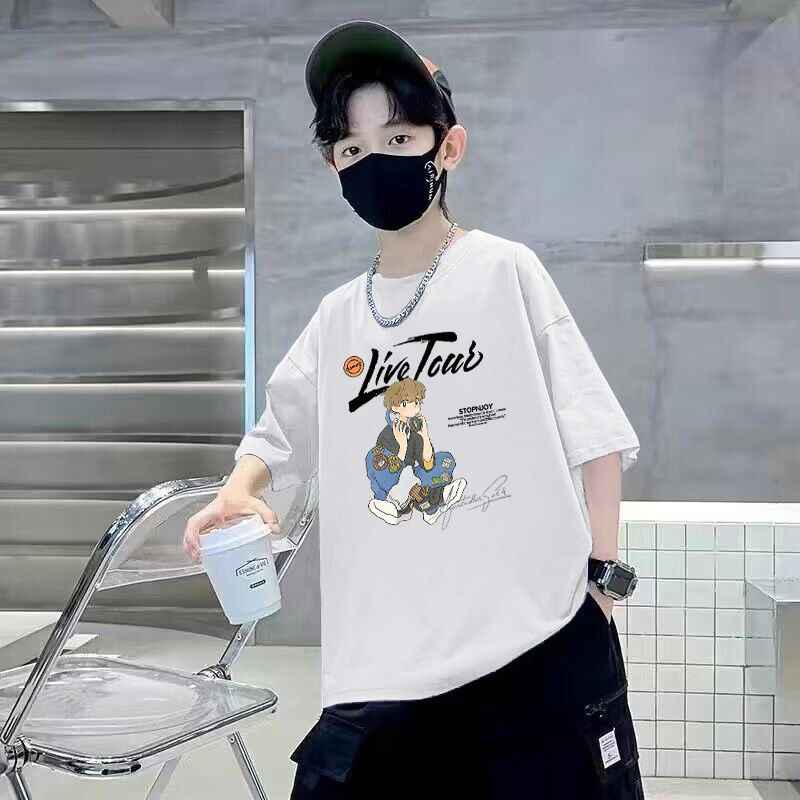 Kids Boys Short Sleeve T-Shirt  Cartoon Print Trendy Cotton Casual Top