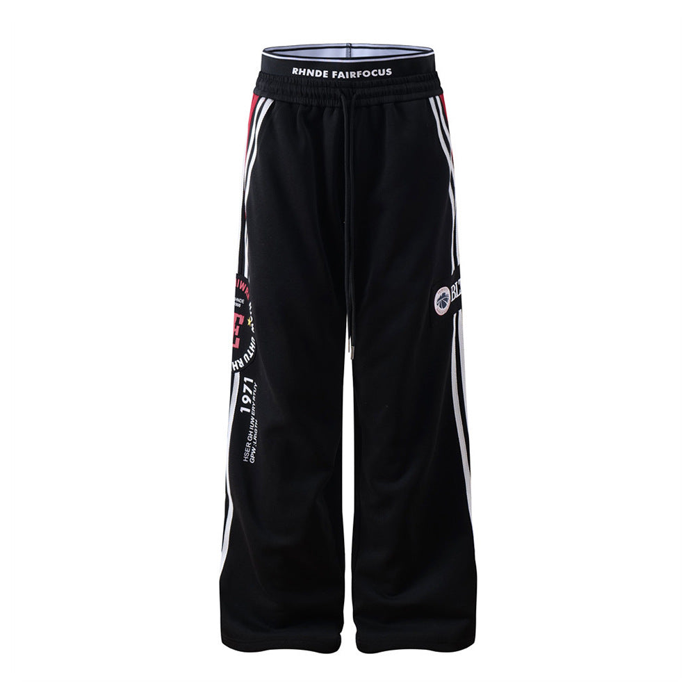 Splicing three stripes on the side of the bar loose wide leg pants