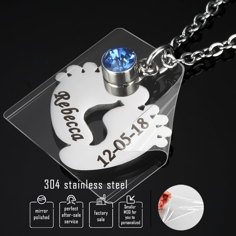 Baby Footprints Lettering Commemorative 12 Color Diamond Energy Titanium Steel Necklace Free diy Lettering Order LOGO Ankle Chain