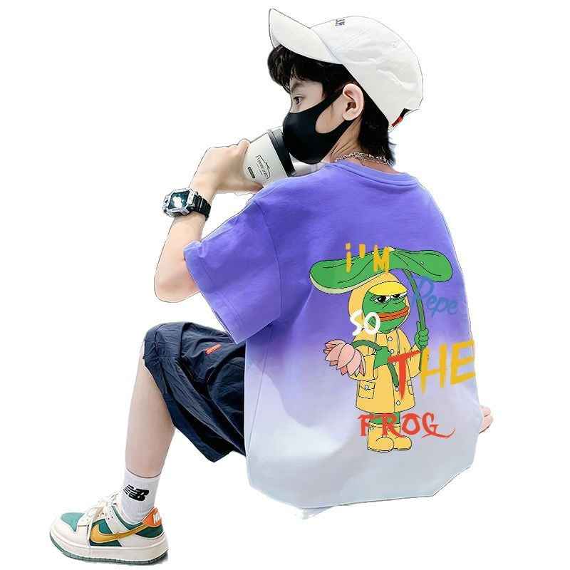 Children's Pure Short Sleeve T-Shirt Boys Top Medium to Large Kids