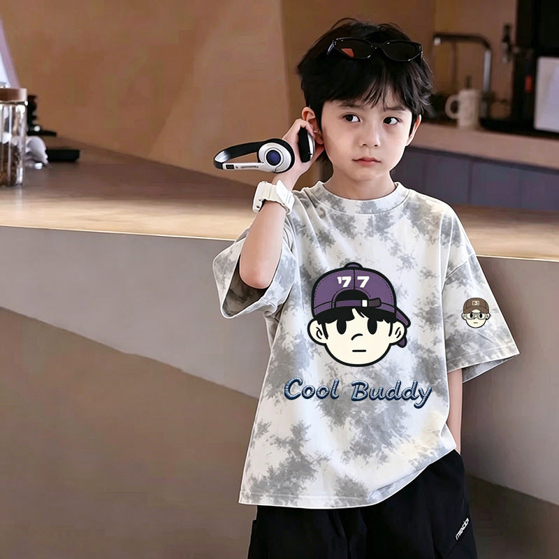 Children's Boy's Short Sleeve T-Shirt, Middle and Large Size