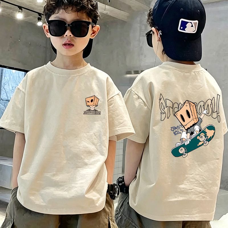 Casual Short Sleeve T-Shirt for Boys, Cartoon Print
