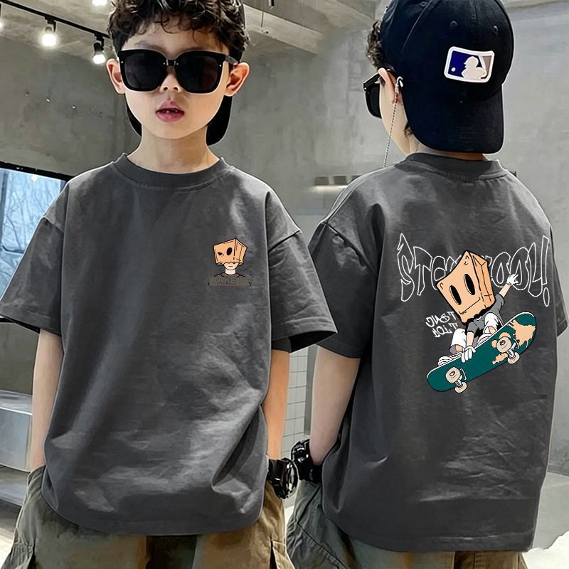 Casual Short Sleeve T-Shirt for Boys, Cartoon Print