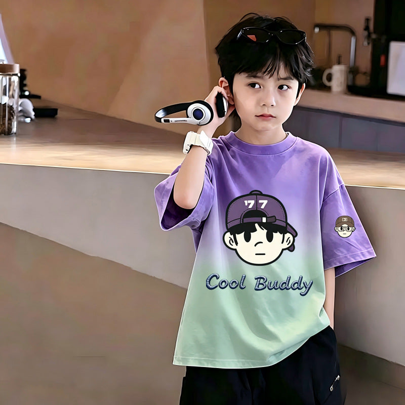 Children's Boy's Short Sleeve T-Shirt, Middle and Large Size