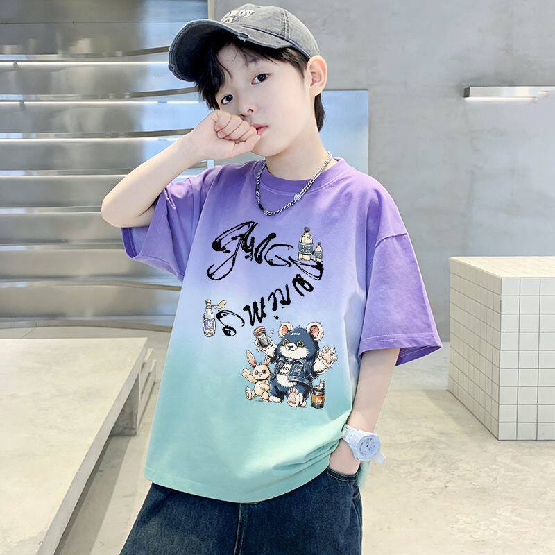 Kids' Short Sleeve T-Shirt Dyeing Half Sleeve Trendy Children's Clothing Top