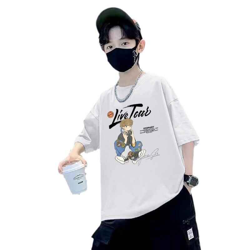 Kids Boys Short Sleeve T-Shirt  Cartoon Print Trendy Cotton Casual Top