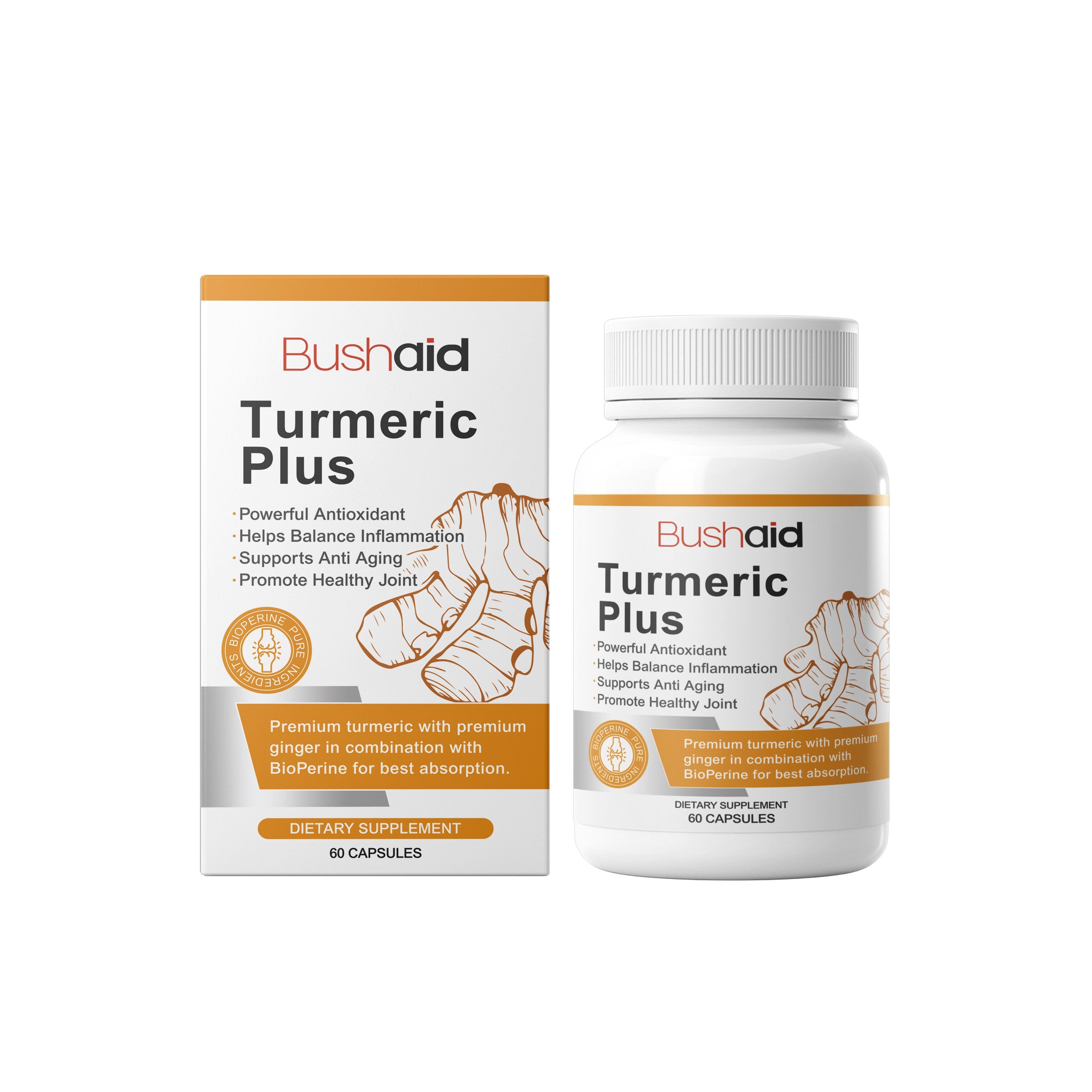 Bush Aid Turmeric Vitamin Capsules Body Care Capsules Rejuvenate Body And Mind Care Comfort Capsules