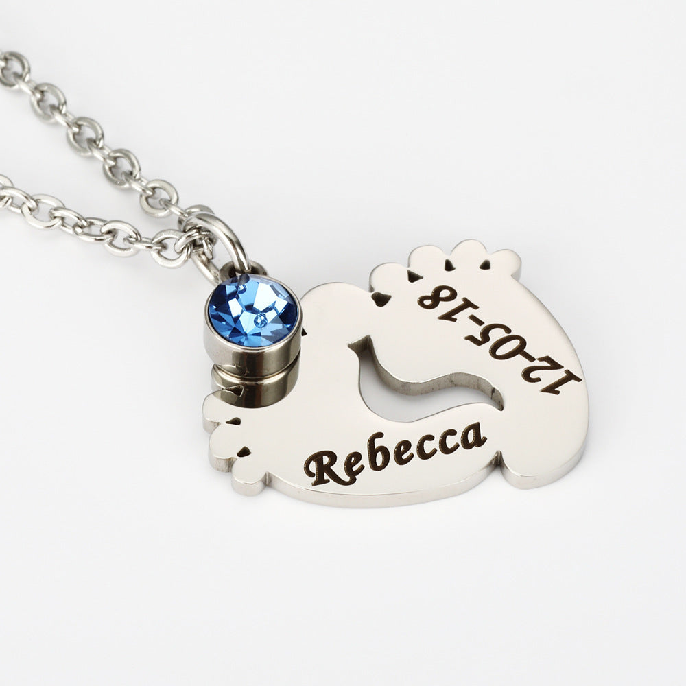 Baby Footprints Lettering Commemorative 12 Color Diamond Energy Titanium Steel Necklace Free diy Lettering Order LOGO Ankle Chain