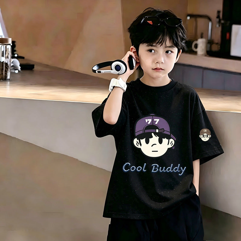 Children's Boy's Short Sleeve T-Shirt, Middle and Large Size