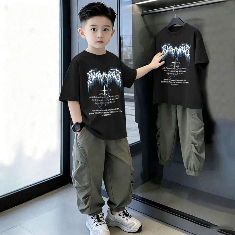 Casual Loose Printed Short Sleeve Letter T-Shirt for Kids