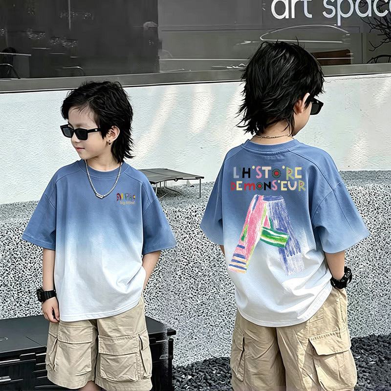 Men's Big Kids Short Sleeve T-Shirt New Style Children's Boy Casual Loose Top Trendy T-shirt