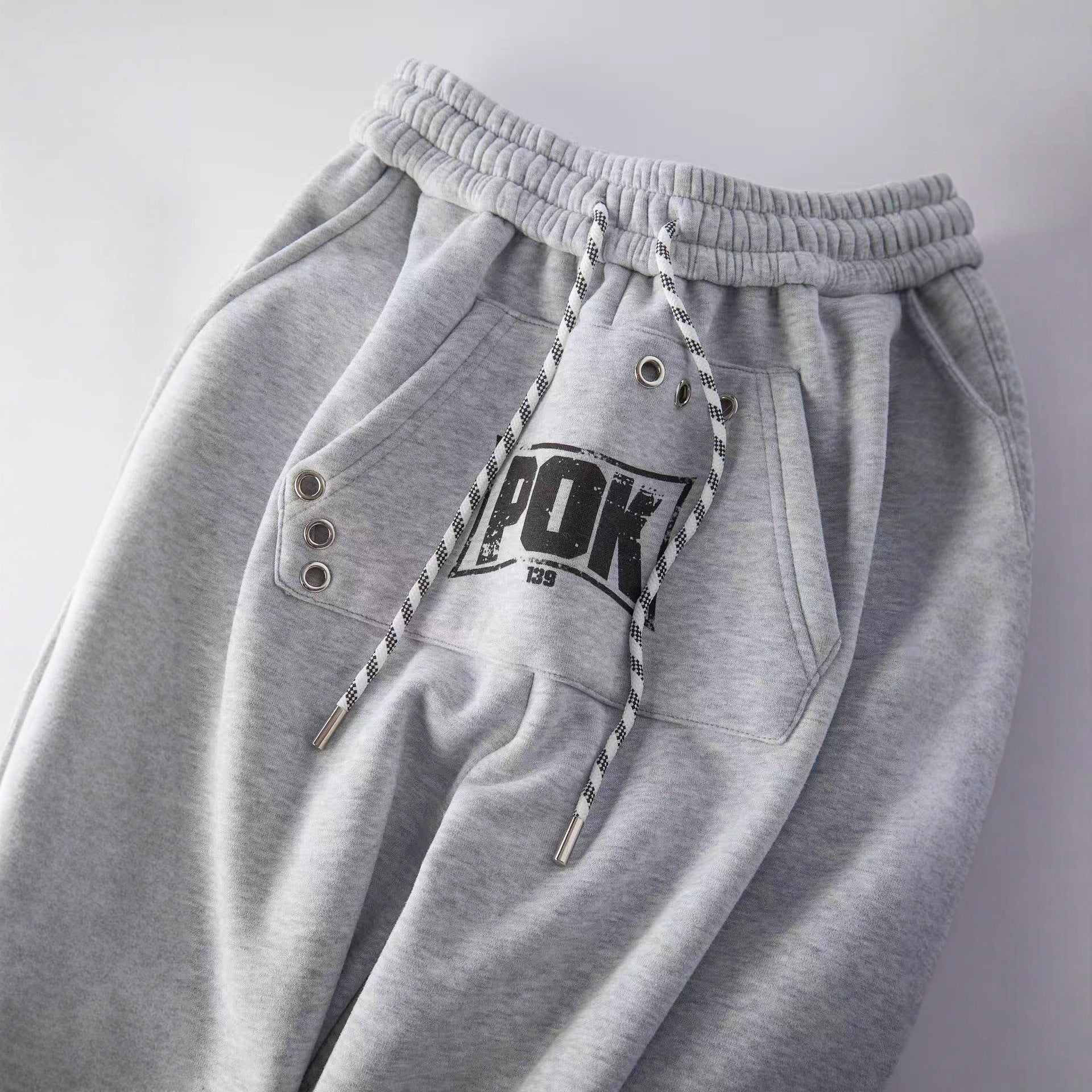 Letter printed drawstring wide leg sweatpants