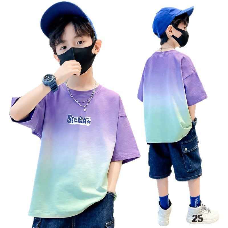 Boy's Short Sleeve T-Shirt Pure Casual Cool Style Mid to Large Kids
