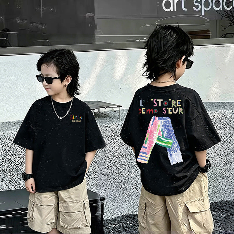 Men's Big Kids Short Sleeve T-Shirt New Style Children's Boy Casual Loose Top Trendy T-shirt