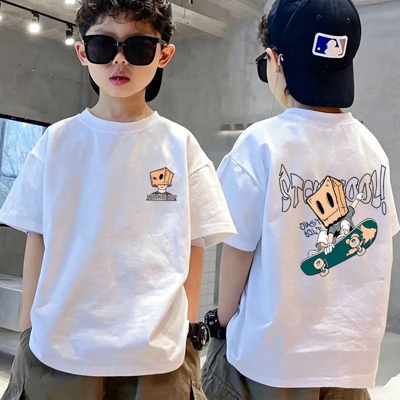 Casual Short Sleeve T-Shirt for Boys, Cartoon Print