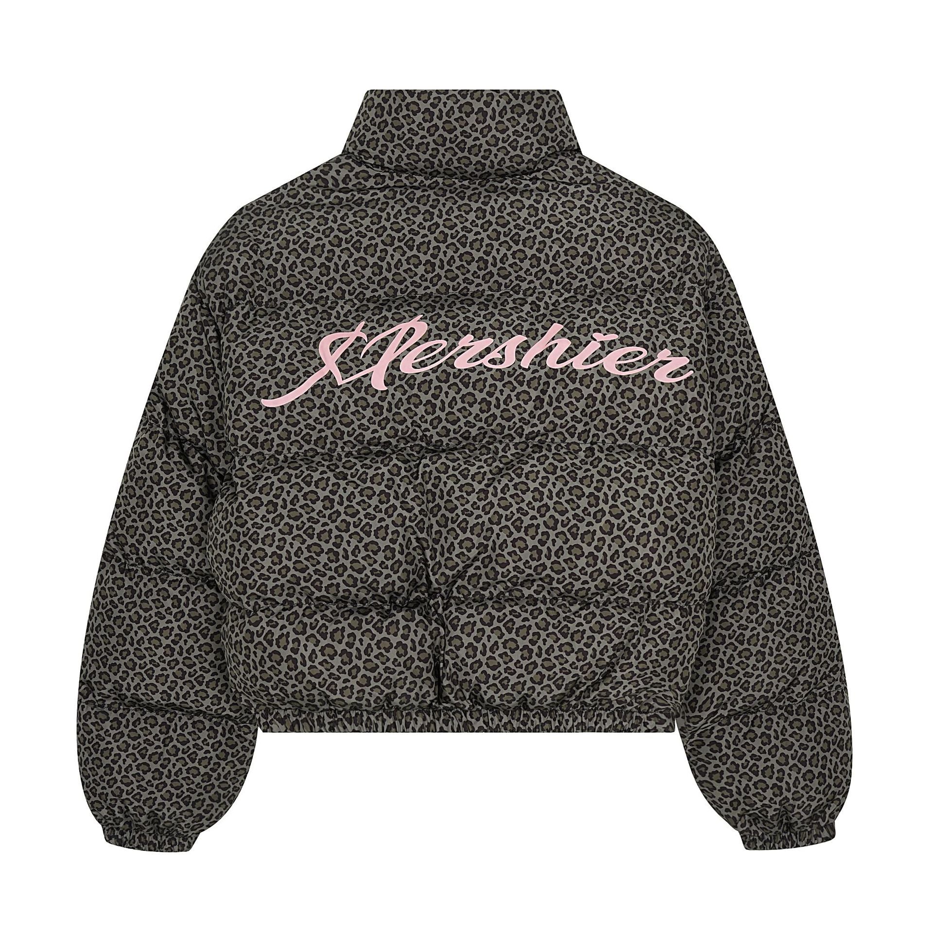 Leopard print stand up collar warm versatile cotton coat thick jacket