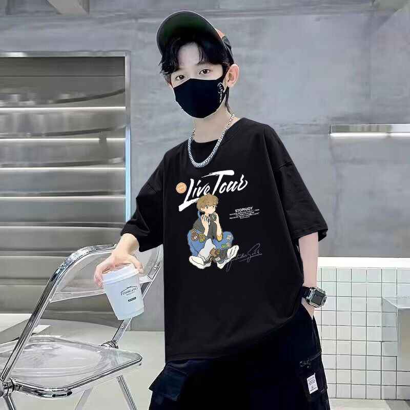 Kids Boys Short Sleeve T-Shirt  Cartoon Print Trendy Cotton Casual Top