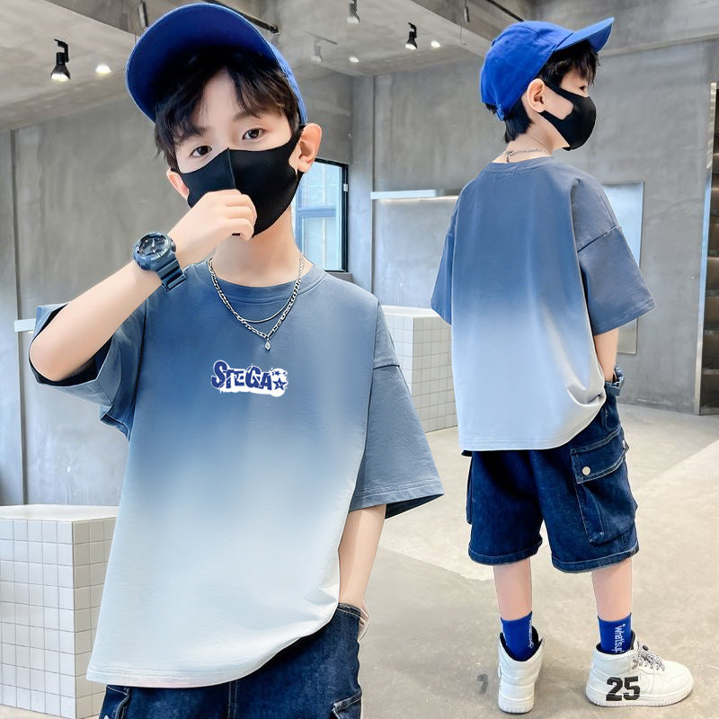 Boy's Short Sleeve T-Shirt Pure Casual Cool Style Mid to Large Kids