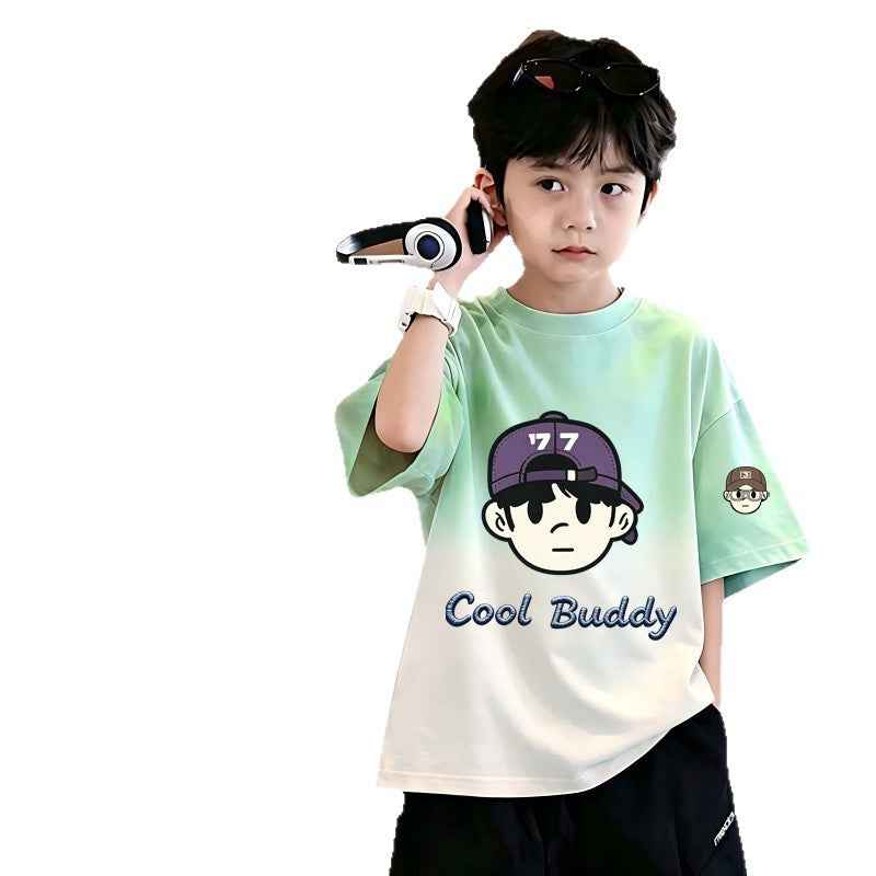 Children's Boy's Short Sleeve T-Shirt, Middle and Large Size