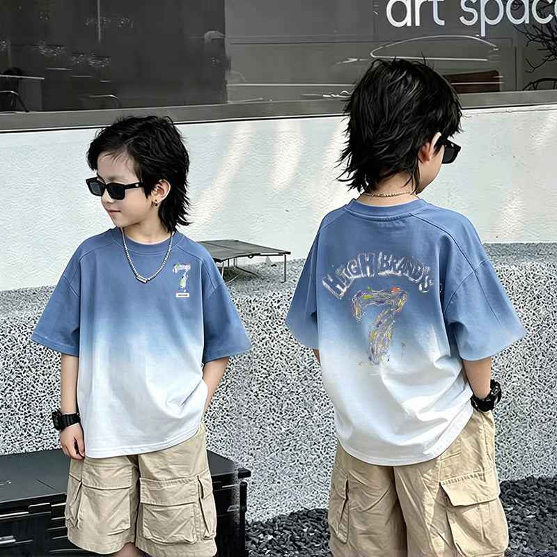 Boy's Short Sleeve T-Shirt Children's Top Boy Middle and Large  T-shirt