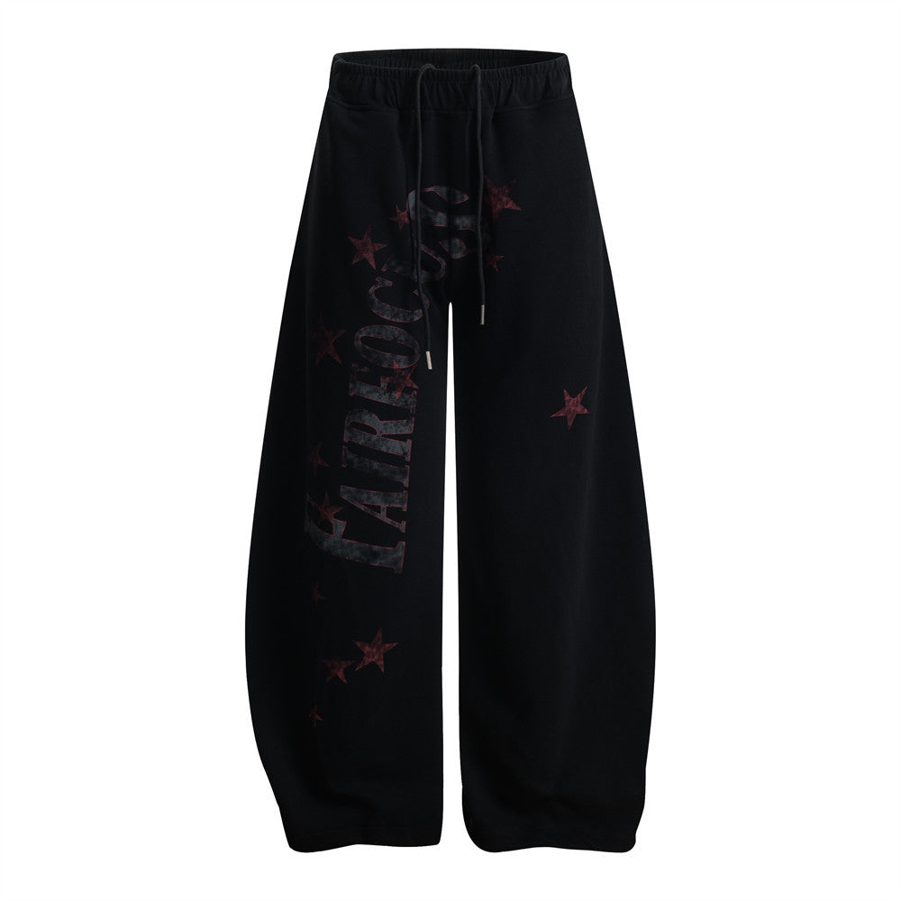 Star graffiti printed casual curved knife pants