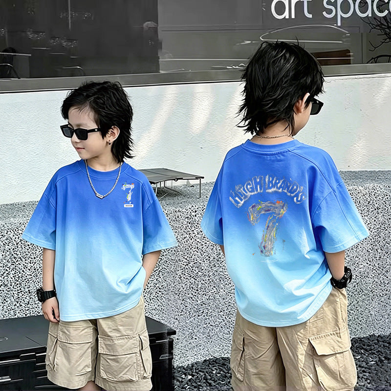 Boy's Short Sleeve T-Shirt Children's Top Boy Middle and Large  T-shirt