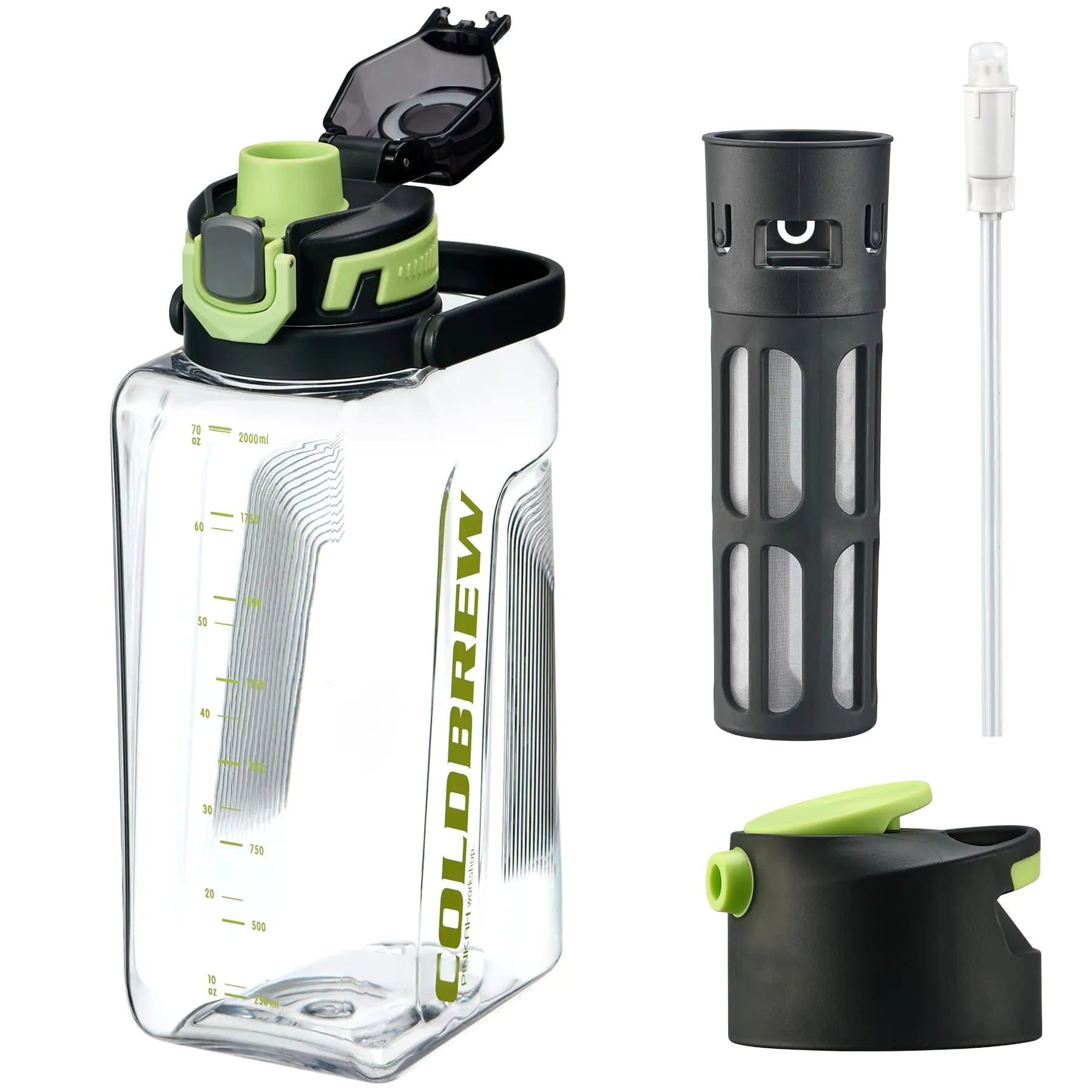 68 oz Water Bottle with Straw & 2 Spout LidsTritan Half Gallon Water BottleLeakproof & BPA Free Drinking Sports Half Gallon Water Bottle with Handle for Fitness Gym & Outdoor