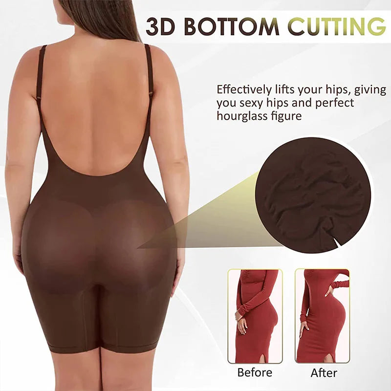Body con Control de barriga para mujer, ropa moldeadora de cobertura completa, traje de cuerpo ajustado hasta el muslo, moldeador de cuerpo con espalda baja, mono sin espalda, moldeador sin costuras