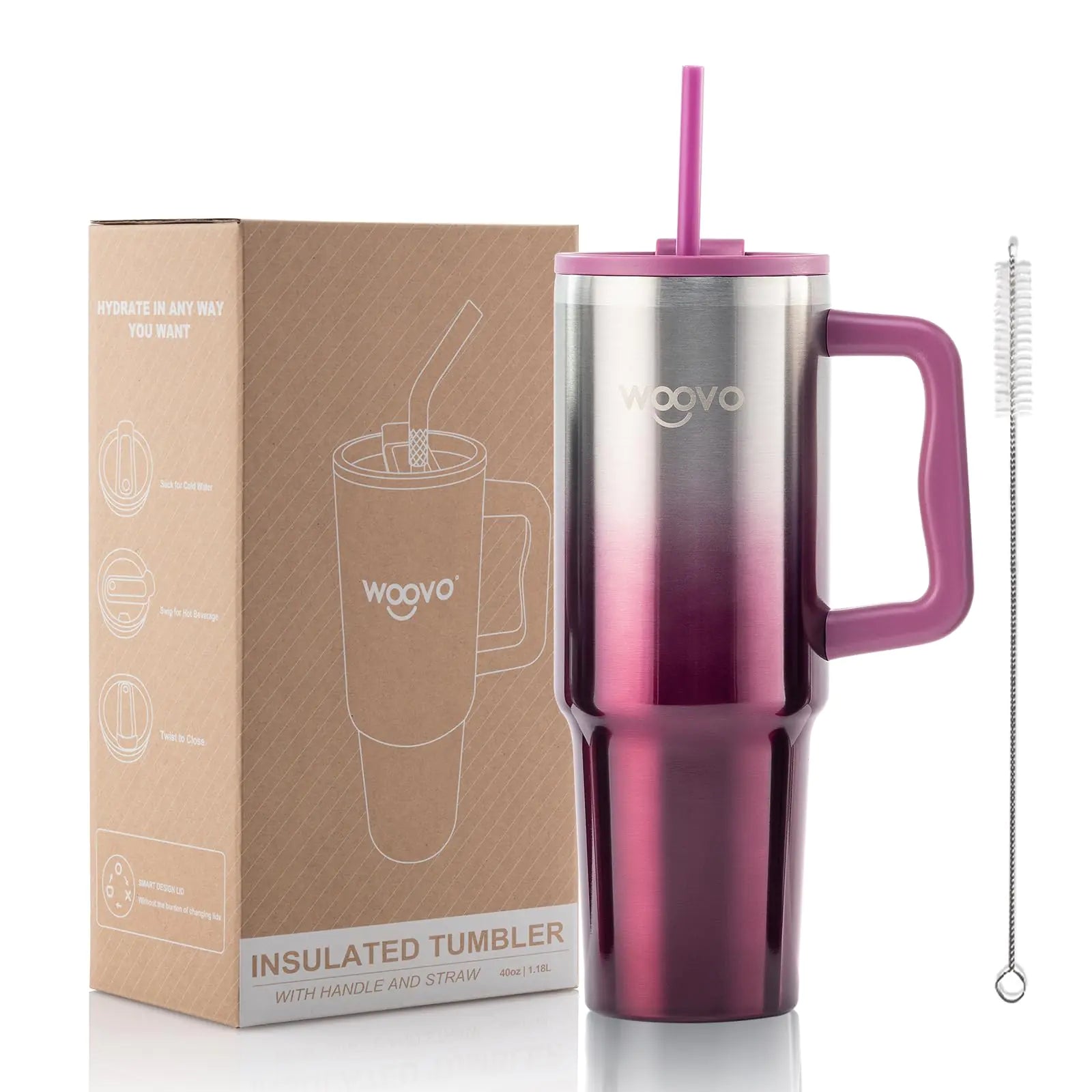 40 oz Water Bottle with Handle Insulated Water Cup with Straw and Lid Reusable BPA Free Double Wall Stainless Steel Tumbler Gift for Adults Red Gradient