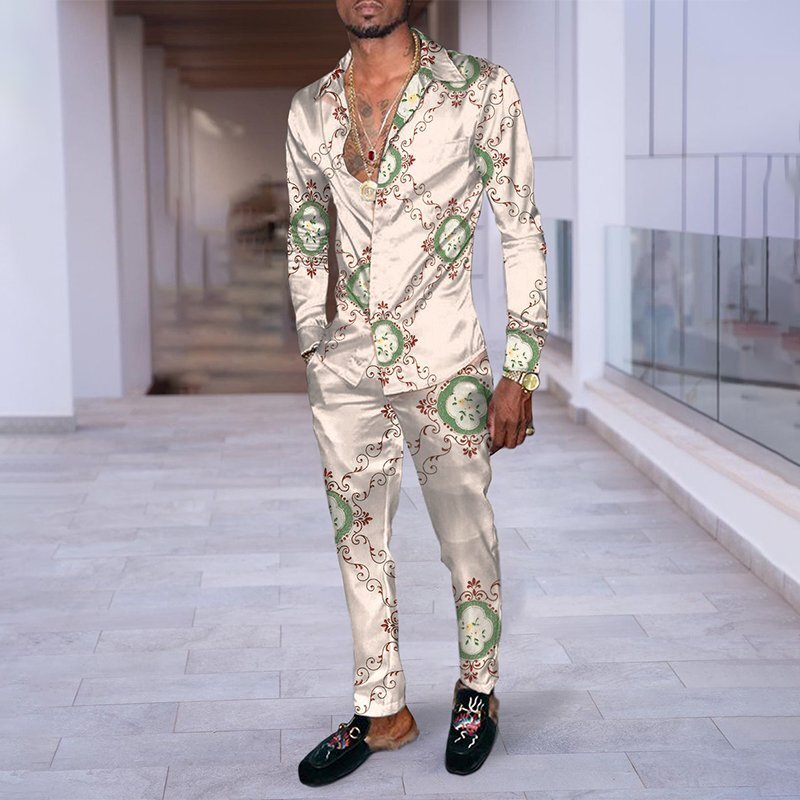 Hip Hop Style Fashion 3D Printing Casual Long Sleeve Shirt Suit