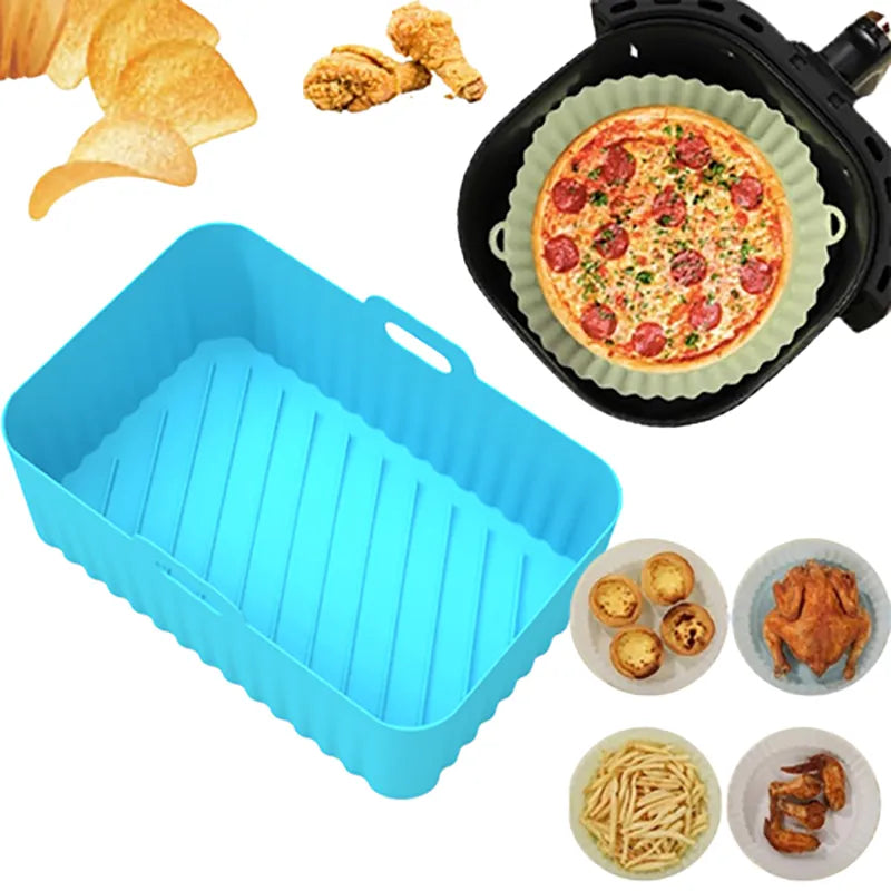 Air Fryer Silicone Pot With Handle Reusable Liner Heat Resistant Basket Rectangle Baking Accessories For Fryer Oven Microwave - Bellarte Enchanté Air Fryer Silicone Pot With Handle Reusable Liner Heat Resistant Basket Rectangle Baking Accessories For Fryer Oven Microwave