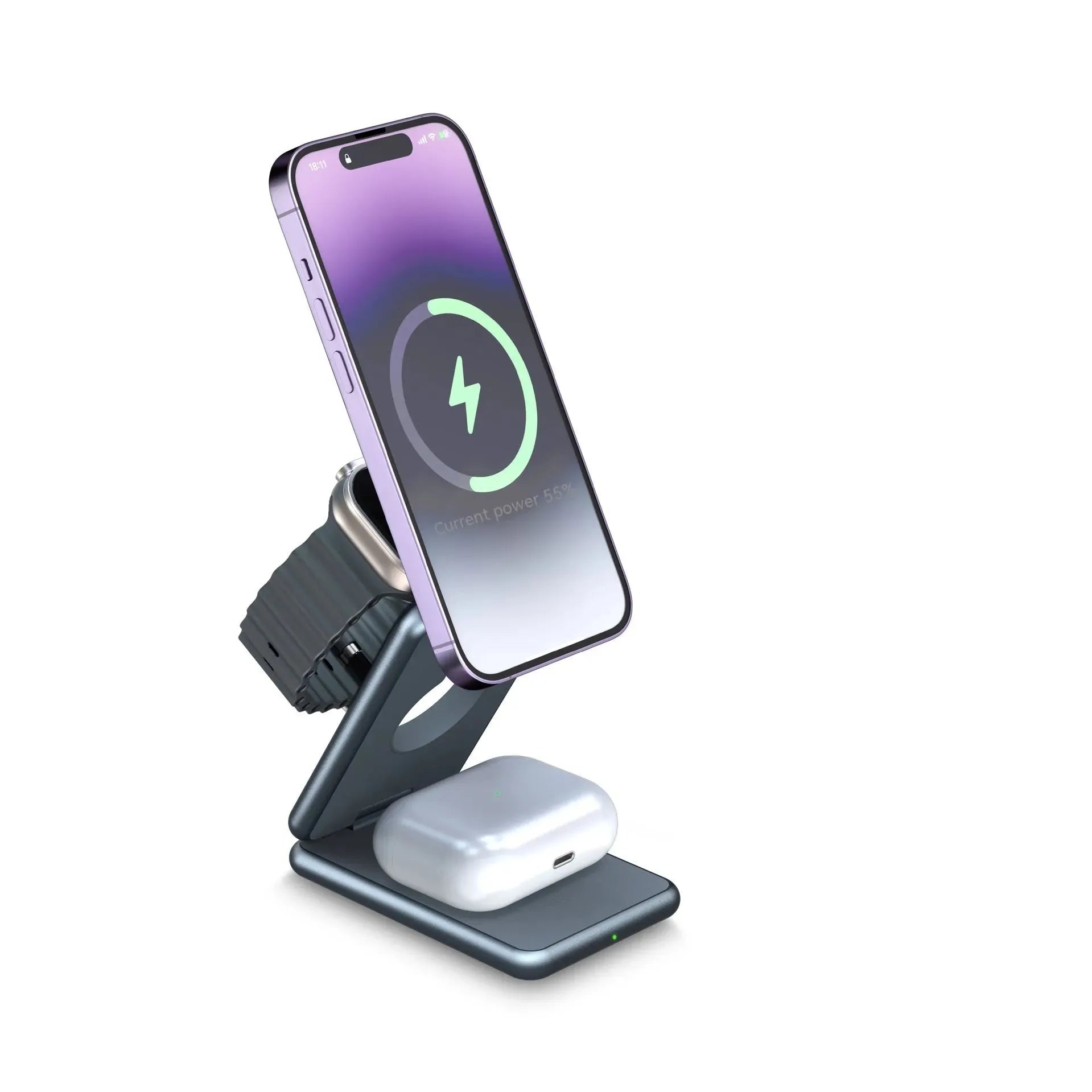 Aluminum Alloy Folding Wireless Charging Bracket Mobile Phone Headset Watch Three-in-one 15W Magnetic Fast - Bellarte Enchanté Aluminum Alloy Folding Wireless Charging Bracket Mobile Phone Headset Watch Three-in-one 15W Magnetic Fast