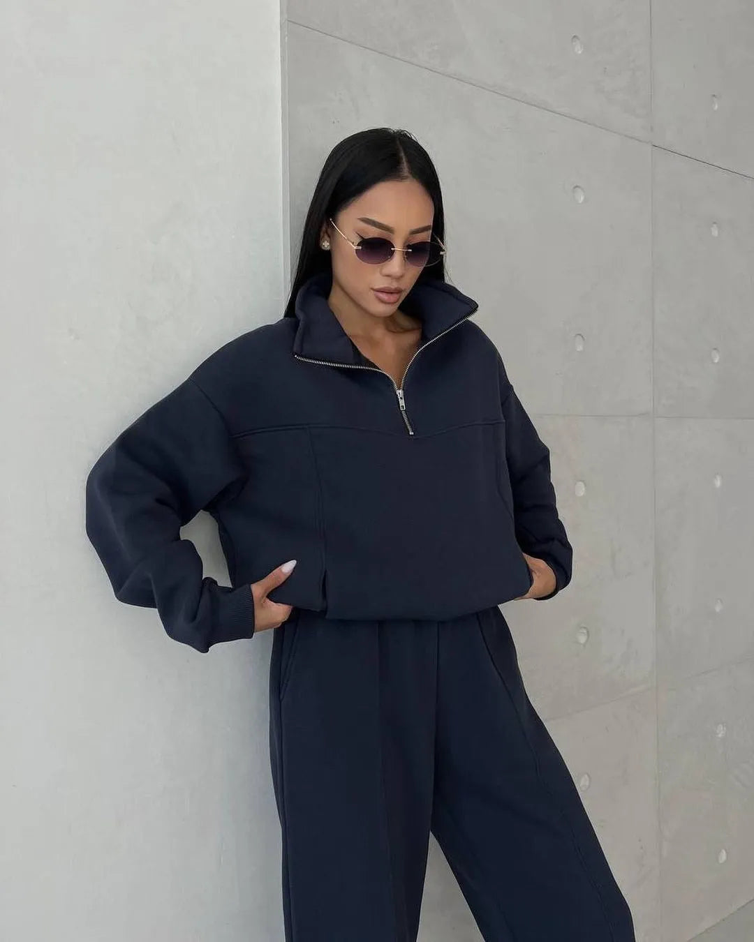 American Leisure Fashion Stitching Padded Long Sleeve Trousers Suit - Bellarte Enchanté American Leisure Fashion Stitching Padded Long Sleeve Trousers Suit