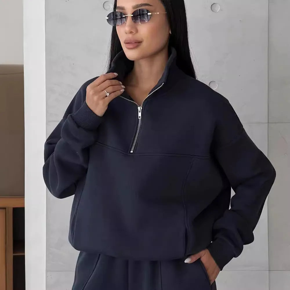 American Leisure Fashion Stitching Padded Long Sleeve Trousers Suit - Bellarte Enchanté American Leisure Fashion Stitching Padded Long Sleeve Trousers Suit