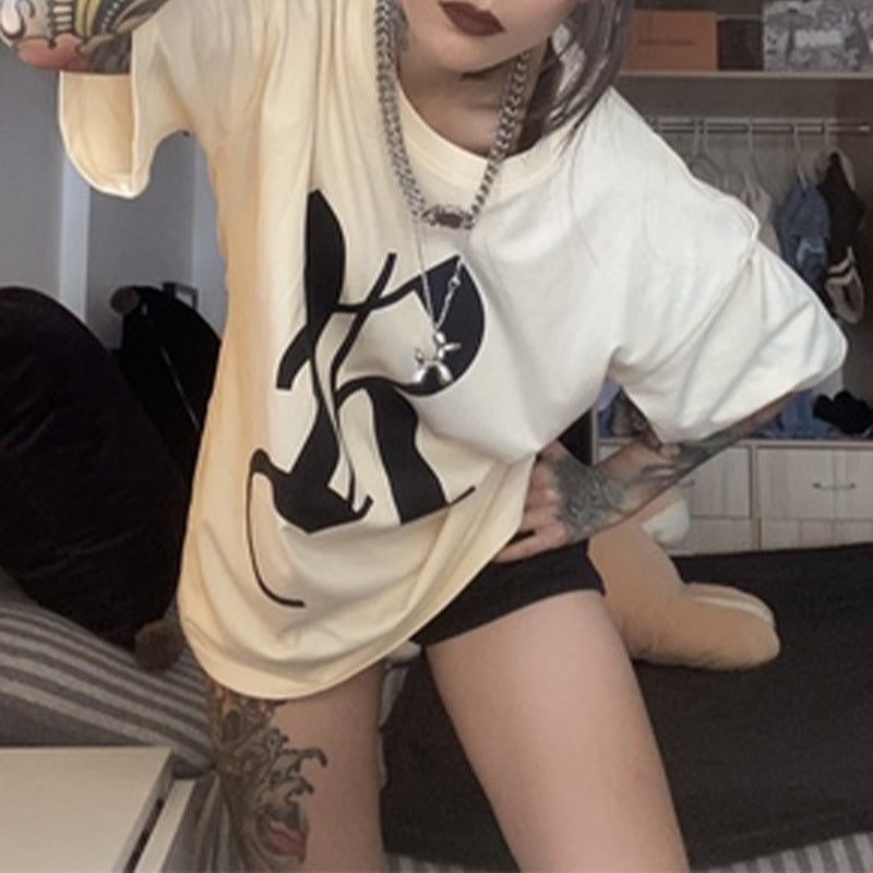 American Retro Short-sleeved Women's Trendy High Street Tops - Bellarte Enchanté American Retro Short-sleeved Women's Trendy High Street Tops