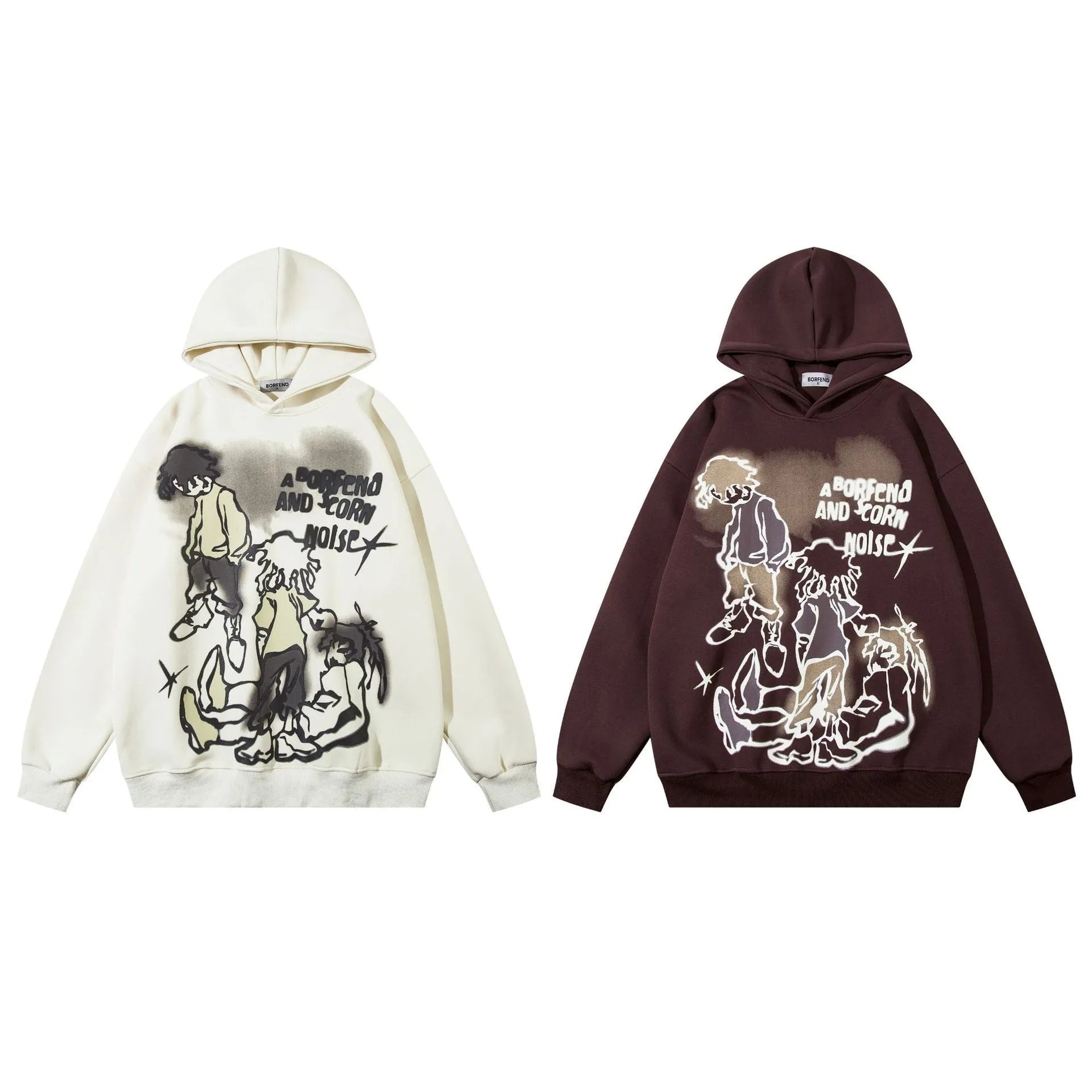 American Retro Street Graffiti Cartoon Character Hooded Sweater - Bellarte Enchanté American Retro Street Graffiti Cartoon Character Hooded Sweater
