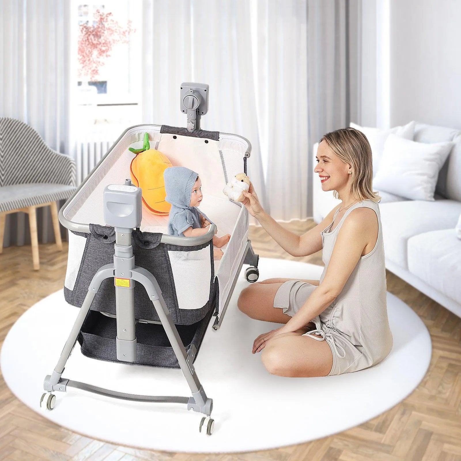 Automatic Baby Cradle with Storage Shelf - Bellarte Enchanté Automatic Baby Cradle with Storage Shelf