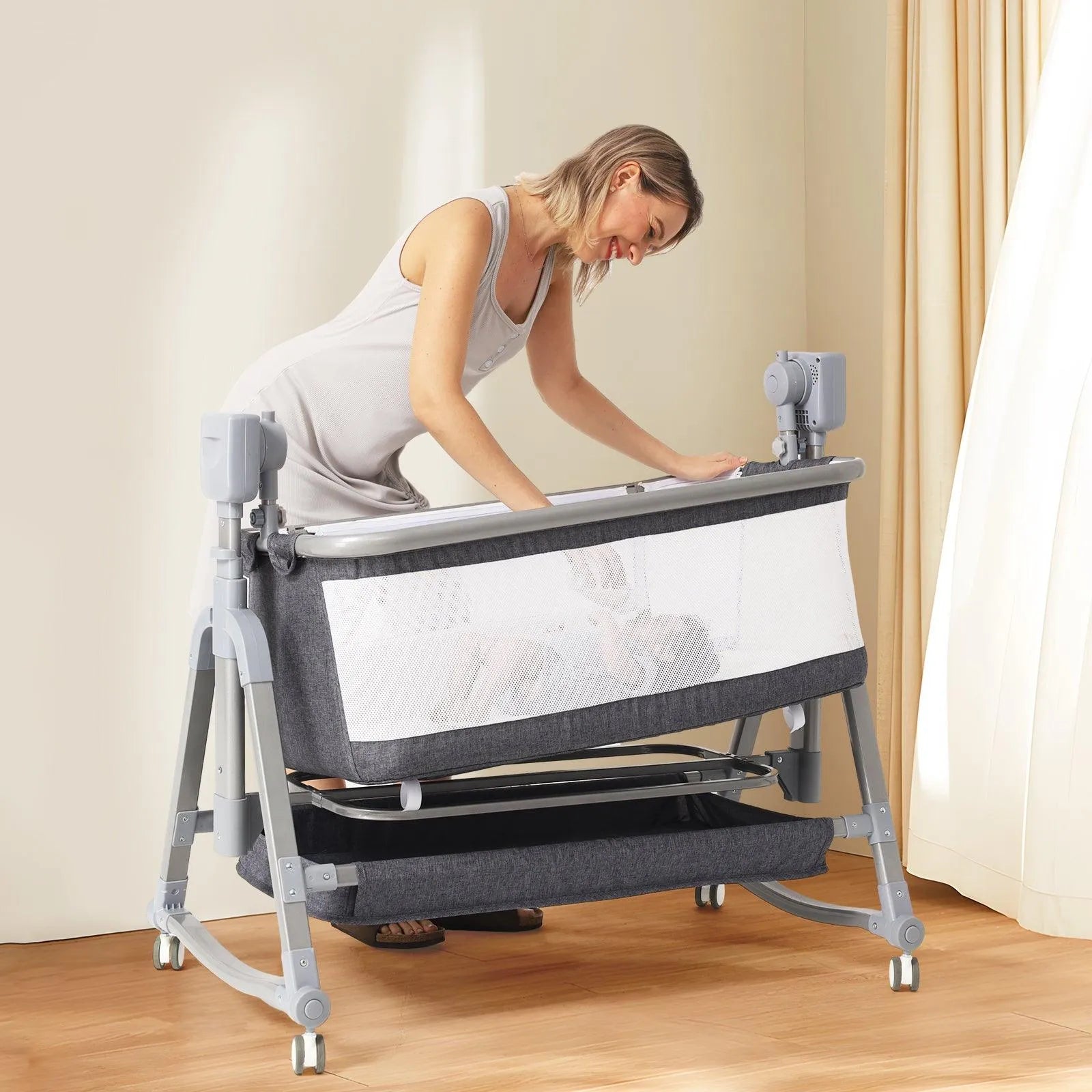 Automatic Baby Cradle with Storage Shelf - Bellarte Enchanté Automatic Baby Cradle with Storage Shelf