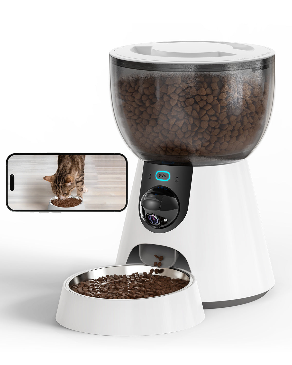 Automatic Cat Feeder With Camera, 1080P HD Video, Night Vision, 5G WiFi, 2-Way Audio, 10s Voice Recorder, Low Food & Blockage - Bellarte Enchanté Automatic Cat Feeder With Camera, 1080P HD Video, Night Vision, 5G WiFi, 2-Way Audio, 10s Voice Recorder, Low Food & Blockage