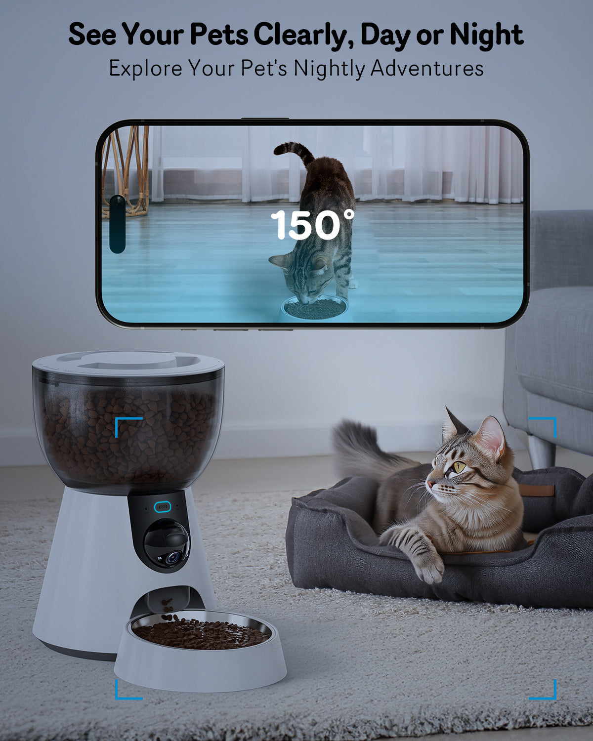 Automatic Cat Feeder With Camera, 1080P HD Video, Night Vision, 5G WiFi, 2-Way Audio, 10s Voice Recorder, Low Food & Blockage - Bellarte Enchanté Automatic Cat Feeder With Camera, 1080P HD Video, Night Vision, 5G WiFi, 2-Way Audio, 10s Voice Recorder, Low Food & Blockage