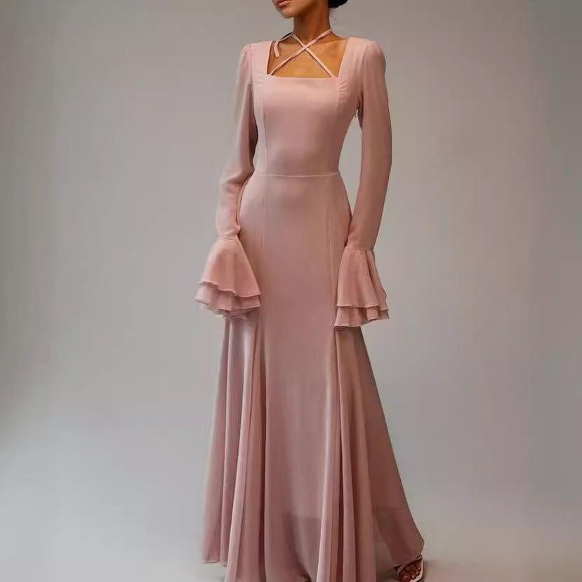 Autumn Square Collar Bell Sleeve Temperament Dress - Bellarte Enchanté Autumn Square Collar Bell Sleeve Temperament Dress