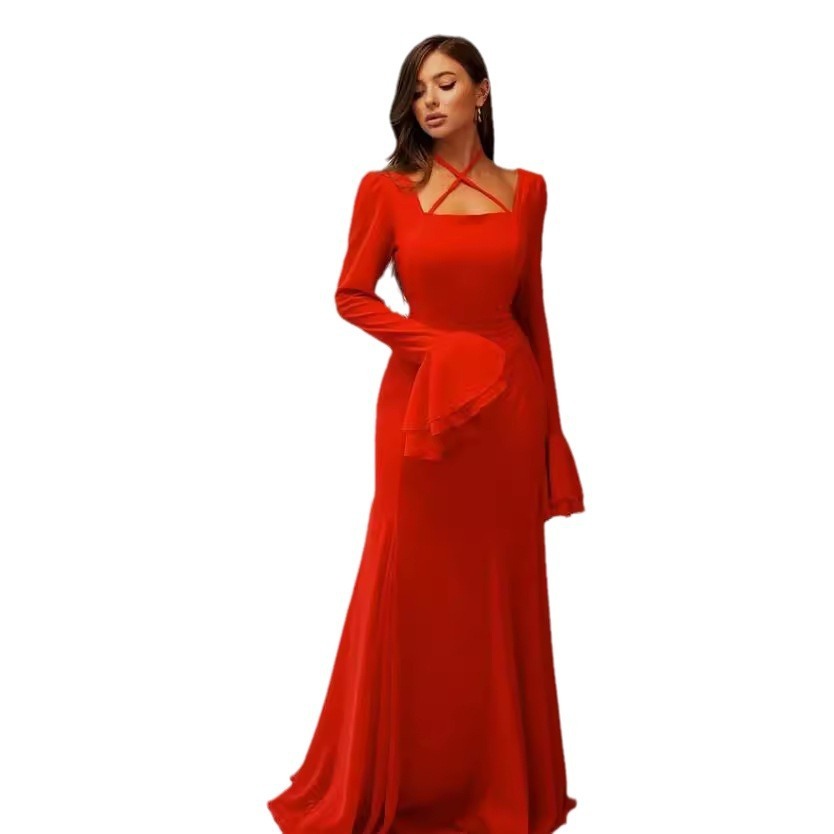 Autumn Square Collar Bell Sleeve Temperament Dress - Bellarte Enchanté Autumn Square Collar Bell Sleeve Temperament Dress